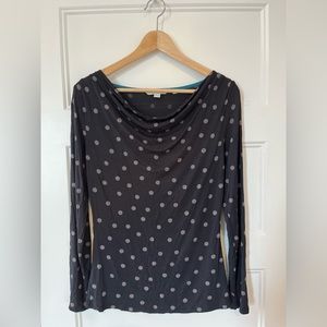 Black and grey polka dot long sleeve drape-neck top from Boden. US size 6.